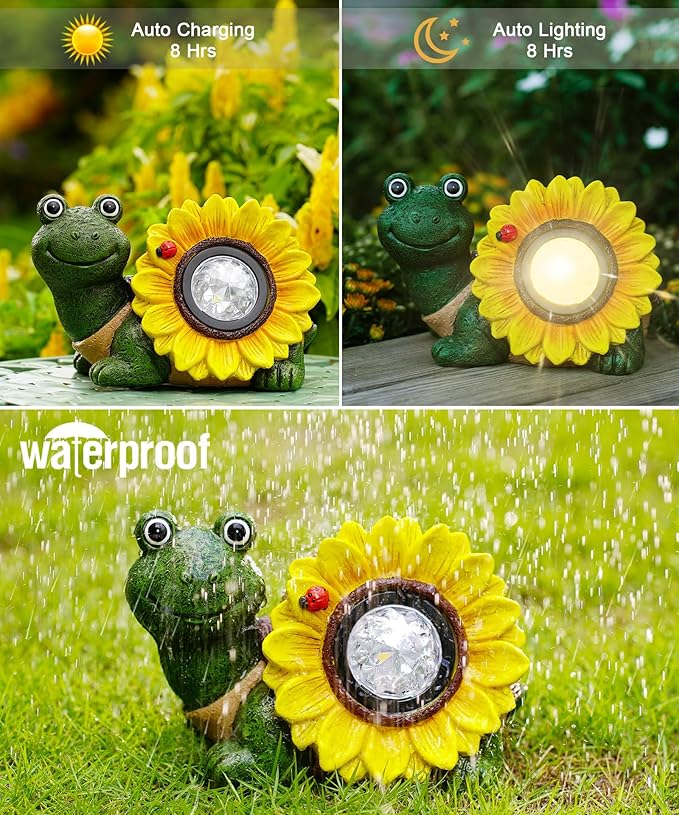 Nacome Solar Turtle Garden Decor with Sunflower: Outdoor Clearance Statues Lights for Outside Lawn Ornaments Porch Patio Balcony Yard - Birthday Gifts for Mom Grandma Women(Green)