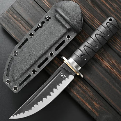 Sitivien ST29 Fixed Blade Knife, AUS-10 Steel Blade G10 Handle Full Tang Bowie Knife for Outdoor Camping Hunting Fishing Working(Black)
