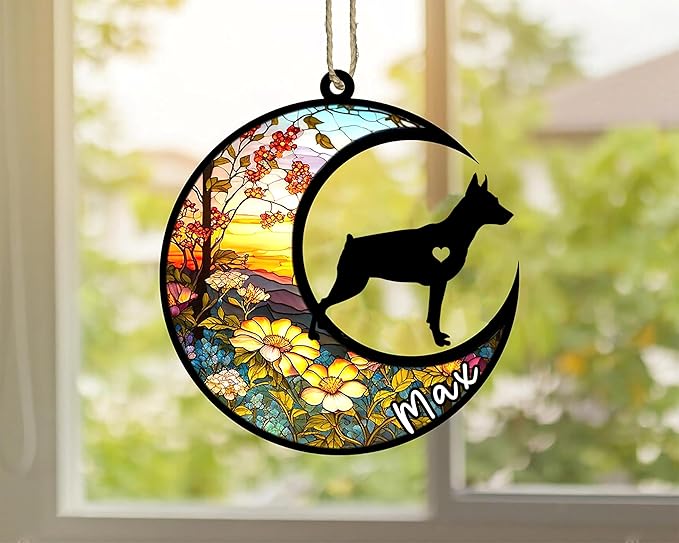 Personalized Dog Memorial, Custom Name Miniature Pinscher Dog Christmas Ornament with Name, Custom Breeds, Pet Loss Light Catcher, Gifts for Lovers Loss of Pet Sympathy on Mothers Day Christmas