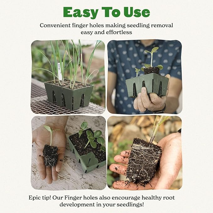 Epic Gardening 72 Pack Sage Green 6-Cell Reusable Seed Starter Tray - UV-Treated BPA-Free Plant Germination Trays for Outdoor Gardening
