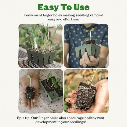 Epic Gardening 72 Pack Sage Green 6-Cell Reusable Seed Starter Tray - UV-Treated BPA-Free Plant Germination Trays for Outdoor Gardening