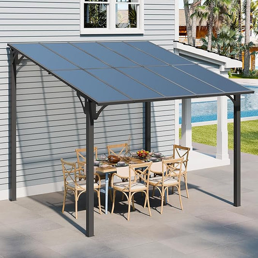 JY QAQA 10x10FT Outdoor Pergola, Gazebo Pergola with Sloped Roof, Large Wall Mounted Heavy Duty Awning for Patio, Deck, Backyard Outdoor pergola