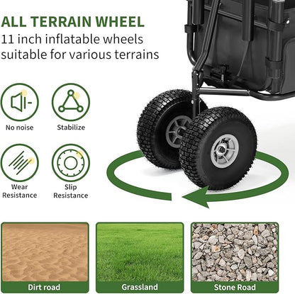 Fishing Cart Beach Cart Collapsible Wagon with 11”All Terrain Big Wheels,Heavy-Duty Garden Carts with 6 Holders and Storage Pocket for Outdoor,Fishing, Picnic