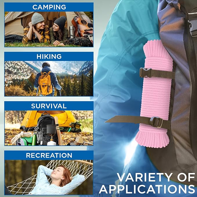 TECEUM Cotton Rope 3/16” (5 mm) – 100 FT – Strong All-Purpose Braided Rope – Natural Cotton – for Crafting, Сamping, Clothes Line, DIY, Indoor & Outdoor Use – Pink