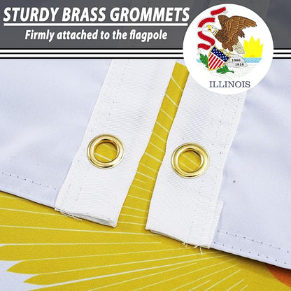 FLAGWIN Illinois Flag 3x5 FT - 3 Ply Double Sided Polyester Flags with Brass Grommets - Vivid Color and Fade Proof State of Illinois Flag 3x5 Outdoor