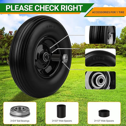 Upgrade 13Inch Wheelbarrow Tires 4.00-6 Flat Free Tire And Wheel with 5/8" & 3/4" Bearings, 1.77"-5.75" Center Hub for Wheelbarrows Garden Wagon Cart Wheel Replacement by NISHCON, 1Pack
