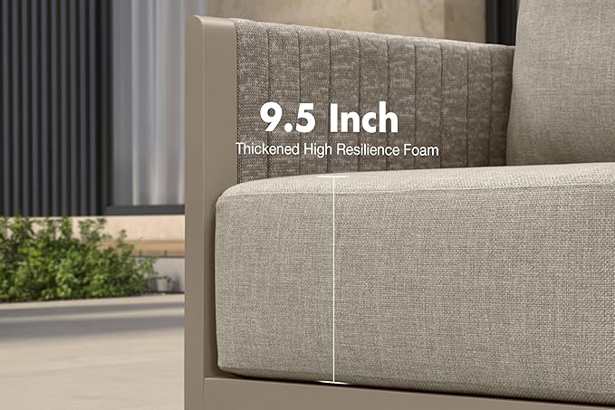 PURPLE LEAF Patio Furniture Set 6 Pieces Outdoor Conversation Sets with Coffee Table PP Rope Patio Sofa with Cushions and Table Manual Weaving Deep Seating Furniture for Porch Lawn Backyard Beige