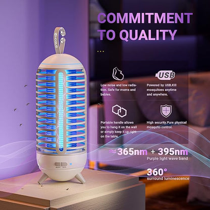 Cordless Bug Zapper Outdoor & Fly Zapper Indoor & Wireless Mosquito Zapper Portable Camping Bug Zapper Fly Trap 2500mAh Bug Zappers Electric Trap Ideal for Fly Traps (White)