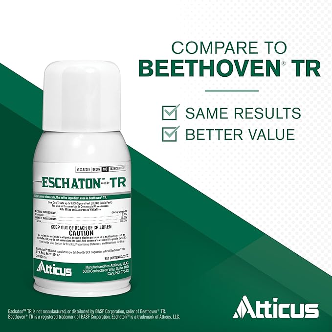 Atticus Eschaton TR Greenhouse Fogger (2oz Can) - (Compare to Beethoven) - Total Release Etoxazole Insecticide/Miticide - Kills Mites and Suppresses Whiteflies