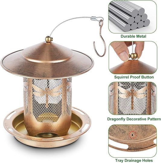 Bird Feeder, Metal Wild Bird Feeders for Outdoors Hanging, Beautiful Birdfeeders for Outside Garden Patio Decors - Dragonfly Pattern