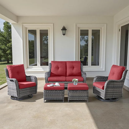 Patio Furniture Set with Swivel Chairs, 5 Pieces Outdoor Wicker Furniture Set with Patio Swivel Rocker Chairs for Patio, Yard, Deck, Porch, Poolside