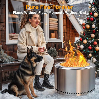 HGD 28 Inch Smokeless Firepit, Stainless Steel Fire Pit, Wood Burning Firepit for Patio Garden Picnic