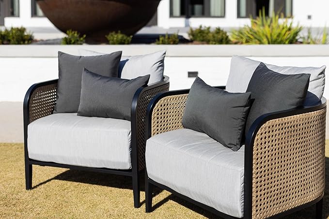 RSH DECOR: Square Throw Pillows Set of 2 | 24” x 24” | All-Weather Spun Fabric | Water and Fade-Resistant | Outdoor Accent Pillows for Patio Furniture | Charcoal Grey (Gray)