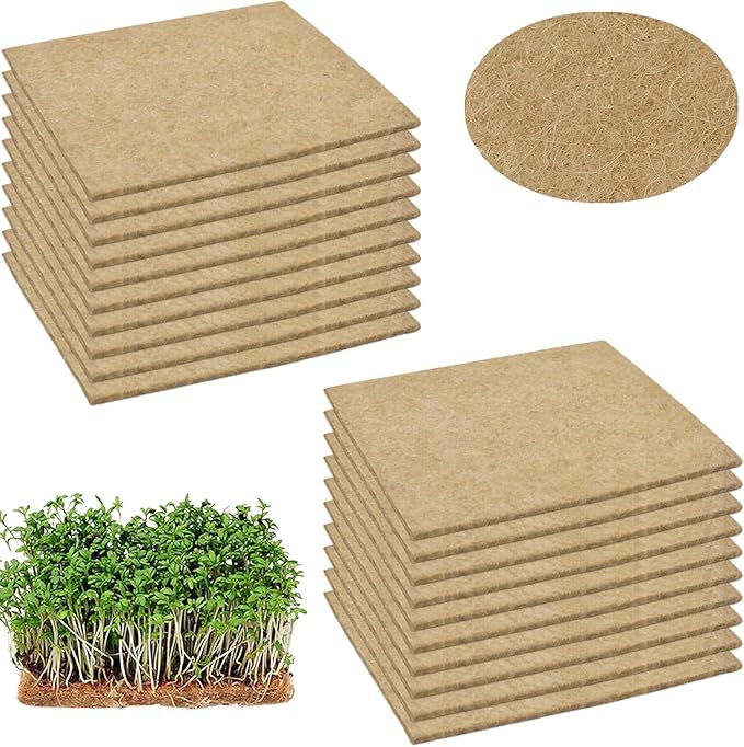 Halatool 20PCS Jute Grow Mat,Hemp Mats for Growing Microgreens 10" X 10" Hydroponic Grow Pads for Micro Greens Growing Trays,Indoor Sprouting kit for Wheatgrass Sprouts