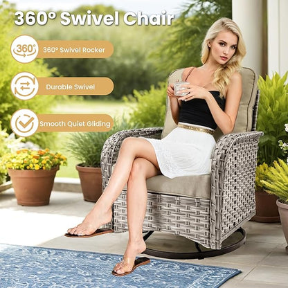 HOOOWOOO Outdoor Sectional Furniture Set,8 Pieces Wicker Patio Conversation Sets,L Shape All Weather Outside Couch Sofa Set with Swivel Chairs Ottoman,Beige