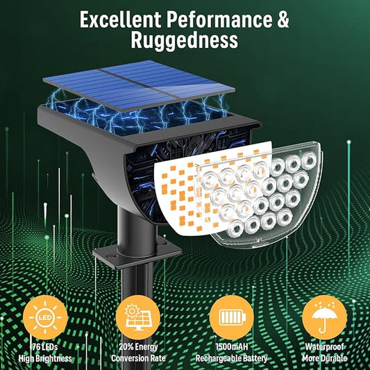 Solar Lights Outdoor Waterproof IP65, 76 LED 3 Lighting Modes Solar Spot Lights Outdoor Yard Garden Landscape Pathway (Warm White, 6 Pack)