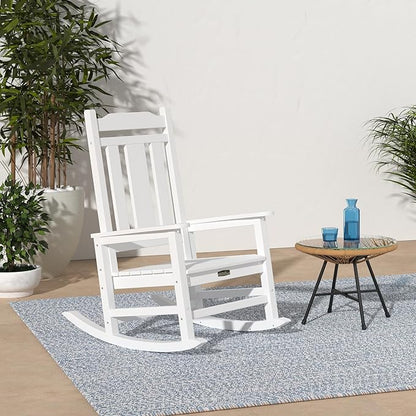 SERWALL Outdoor Rocking Chair White Set of 4, All Weather Patio Rocking Chair, HDPE Poly Rocking Chair for Adults, Heavy Duty Front Porch Rocker