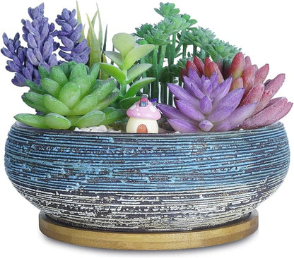 ARTKETTY Succulent Pots, 8 Inch Large Succulent Planters with Drainage Ceramic Bonsai Pot with Tray for Indoor Outdoor Plants Garden Decorative Cactus Flower Plant Container Bowl