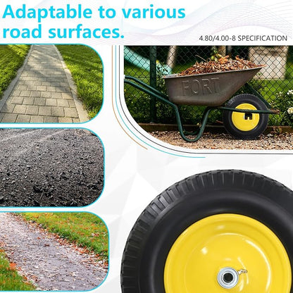 16" 4.80/4.00-8" Flat-Free Solid Wheelbarrow Wheel and Tire, 3"-7"Centered Hub with 5/8"&3/4" Bearings for Wheelbarrows Utility Cart Lawn Dollies