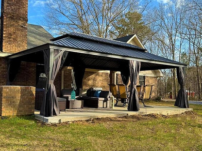 PURPLE LEAF 12' X 26' Hardtop Gazebo Aluminum Gazebo with Galvanized Steel Double Roof for Patio Lawn and Garden, Curtains and Netting Included Grey