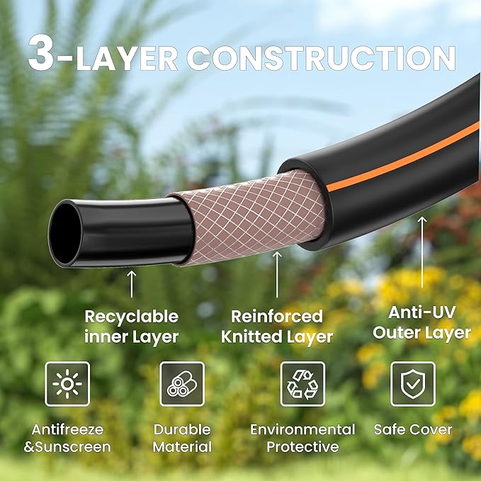 Giraffe Tools Garden Hose 10ft x 5/8'', Short Water Hose Heavy Duty, Lightweight, Flexible Hybrid Hose with Swivel Handle, Male to Female Fittings