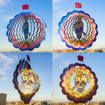 Halloween Wind Spinners Outdoor, 3D Skull Butterfly Wind Spinner 14x12 inches, Kinetic, Stainless Steel Metal, Halloween Decorations Outdoor, Yard Decor, Gift