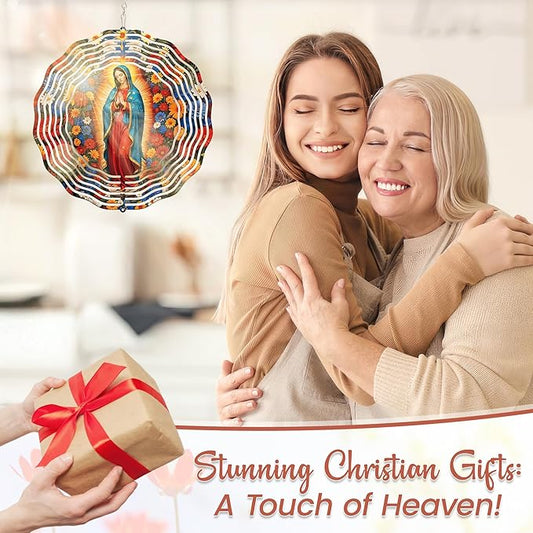 FLAGWIX Christmas Christian Gifts for Women Faith - Virgen de Guadalupe 3D Stainless Steel Metal Wind Spinners 12 in - Our Lady of Guadalupe Wind Spinner Outdoor, Religious Gifts for Mom Grandma