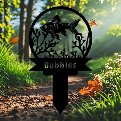 Custom Fish Metal Memorial Plque,Personalized Fish Remembrance Stake,Fish Loss,Grave Markers,Outdoor Garden Yard Sign 12inch