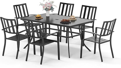 Sophia & William Patio Table and Chairs Set, Outdoor Dining Set for 6, 7 Piece Metal Patio Furniture, 60" Black Rectangular Table(Stripe)