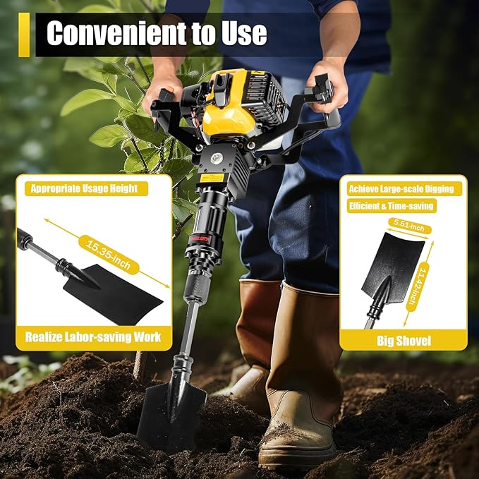 Portable Excavator Shovel 52cc 2 Stroke Planting Shovel Garden Tree Digger Machine Handheld Digger Digging Machine, Post Hole Digger Ditch Digger for Garden Farm and Home