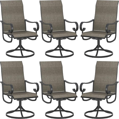 VICLLAX Swivel Patio Chairs Set of 6, 360-degree All-Weather Outdoor Swivel Chairs for Lawn Garden, Patio Dining Chairs, Black Metal Frame and Textilene Mesh Fabric