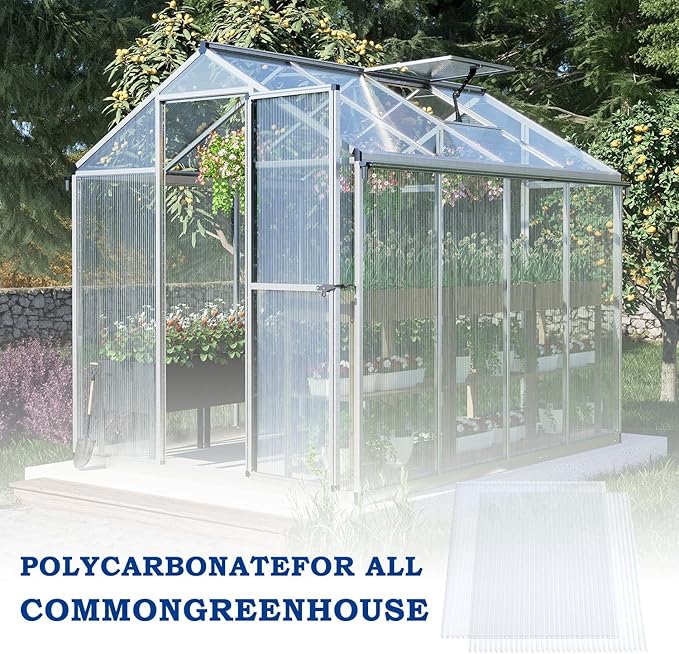 BPS 6Pcs 62'' (W) x 38'' (L) x 0.2'' Polycarbonate Panels, Waterproof UV Protected Reinforced Sheets, Outdoor Greenhouse and Gazebo Covering, Twin-Wall Clear Sheets