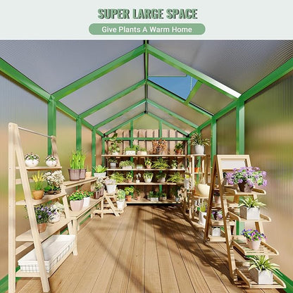 6x8 FT Greenhouse, Greenhouse for Outdoors, Polycarbonate Greenhouses with Quick Setup, Aluminum Frame and Roof Vent, Lockable Door for Backyard, Green Houses for Outside Garden Backyard, Patio