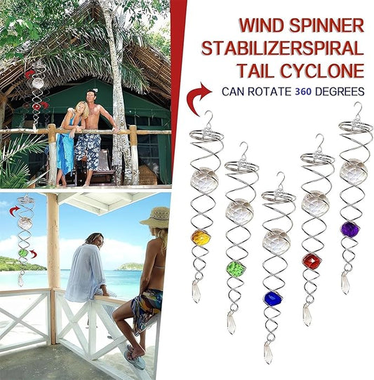 Decorative Spiral - 2024 New Gazing Ball Spiral Tail Wind Spinner Stabilizer, Spinfinity Designs Hanging Kinetic Wind Spinners Decorative Spiral Crystal Sun Catchers Rainbow Maker (Green, 9in)