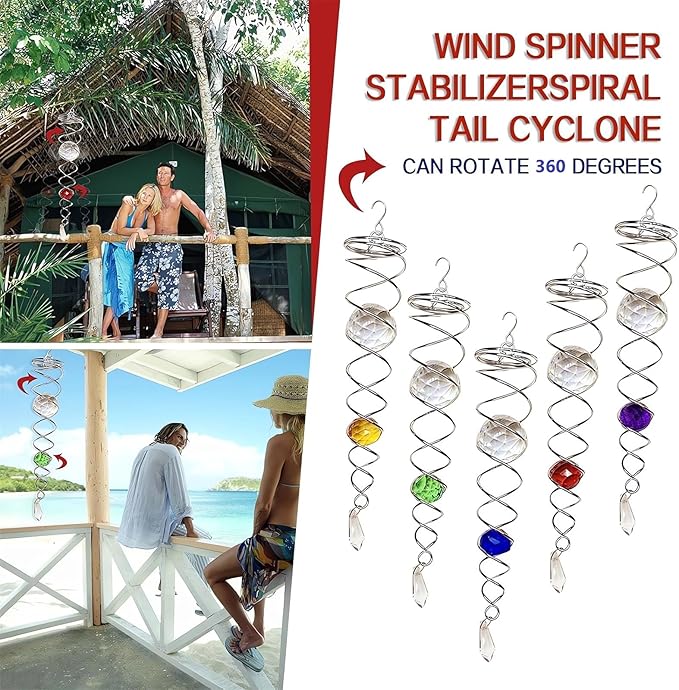 Decorative Spiral - 2024 New Gazing Ball Spiral Tail Wind Spinner Stabilizer, Spinfinity Designs Hanging Kinetic Wind Spinners Decorative Spiral Crystal Sun Catchers Rainbow Maker (Purple, 9in)