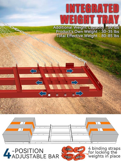 4ft Heavy Duty Drag Harrow for ATV, UTV, Tractor - Adjustable Tow Behind Leveling Rake with Weight Tray for Driveway Grader, Lawn, Field, Pasture, Food Plot Maintenance, Red(48 inch)