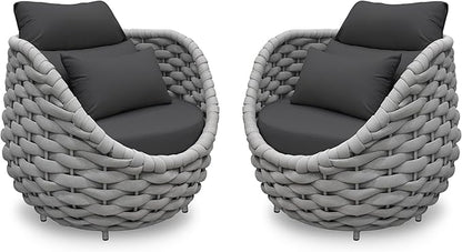 2 PCS Deck Furniture Accent Chair: Aluminum Woven Rope Chair - Outdoor Lounge Armchair Cushioned - Modern Patio Seating Assembled - All Weather for 400lbs Porch Lanai Balcony Yard Garden Hotel