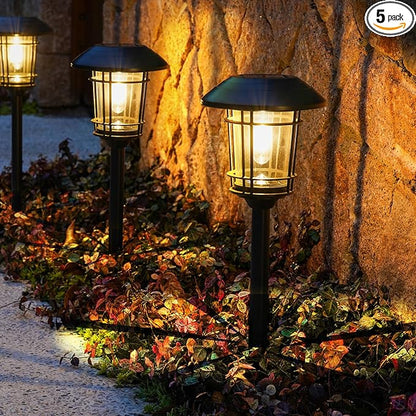 Grand patio Solar Outdoor Lights, 5 Pack, Glass Light Metal Pathway Light, Waterproof Landscape Lighting, Automatic Dusk and Dawn Sensor (Slate Gray)