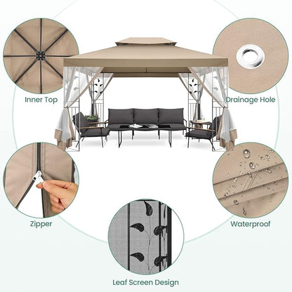 COBIZI 10x13 Gazebo with Improved Cold-Proof Nettings Winter Gazebos on Clearance Heavy Duty Gazebos Double Roof with Metal Frame Gazebo Tent for Patio, Deck (Frame Thickened