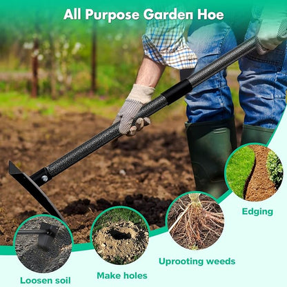 Garden Hoe, Heavy Duty Trenching Hoes with 72 Inch Long Handle, Sharp Edge Triangle Weeding Hoe Garden Tools for Weeds Removal,Cultivating,Digging,Loosen Soil, Trenching, Landscaping Manual Weeder
