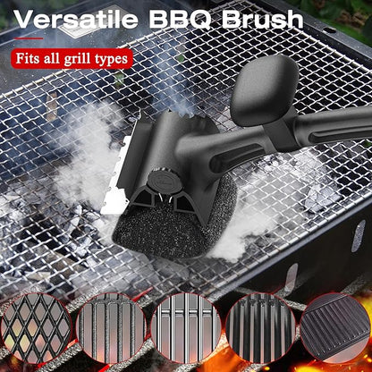 Grill Brush for Outdoor BBQ - Replaceable Bristle Free Heading + Reinforced Scraper - Safe BBQ Accessories for Porcelain/Gas/Charcoal/Smoker/Cast Iron Grill - Cleaning Brush(Black)