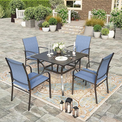 HERA'S HOUSE Patio Dining Chairs Set of 4, 36" Textilene Fabric Outdoor Chair with Wrought Iron Metal Frame Support 350lbs for Garden Lawn Backyard Kitchen Deck, Blue