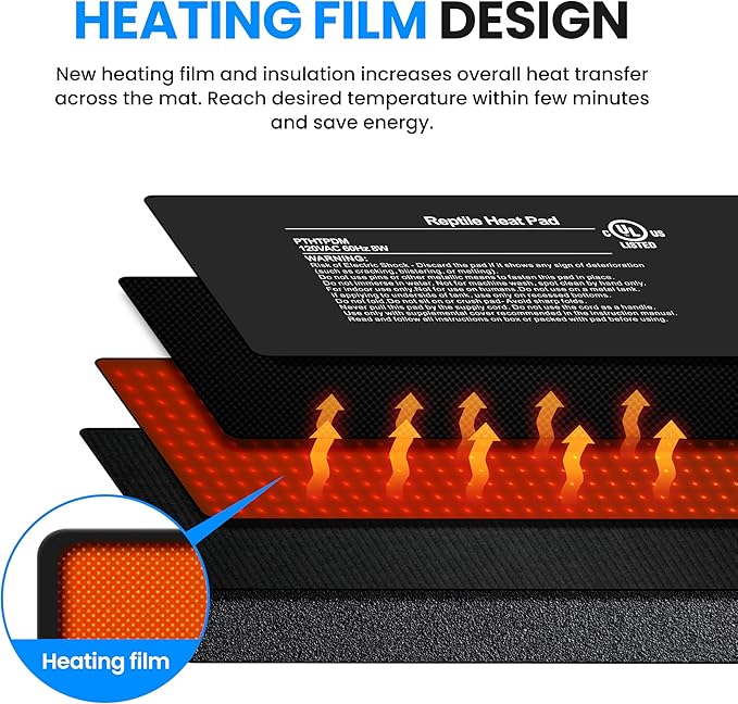 Simple Deluxe 6X8 Inch 8W Reptile Heating Pad Electric Indoor Under Tank Terrarium Heating Mat Waterproof for Turtles, Lizards, Frogs, and Other Reptiles