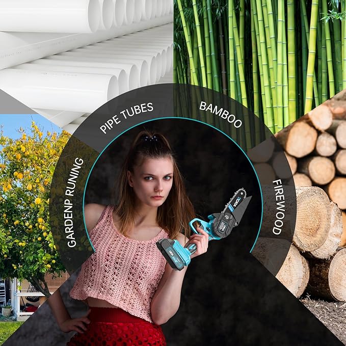 Cordless Mini Chainsaw 21V,4In Electric Chainsaw,Handheld & Portable Power Chain Saw for Tree Trimming Pruning Garden & Yard Work,Battery Chain Saw Gifts for Men Women Dad Blue