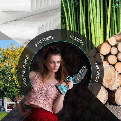 Cordless Mini Chainsaw 21V,4In Electric Chainsaw,Handheld & Portable Power Chain Saw for Tree Trimming Pruning Garden & Yard Work,Battery Chain Saw Gifts for Men Women Dad Blue