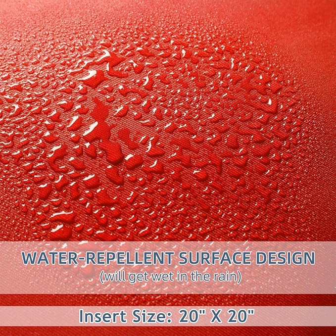 18" x 18" Throw Pillows, Outdoor Waterproof Pillows with Inserts, Square Decorative Pillows for Patio Furniture Garden Couch Sofa Home(Red, Set of 2)
