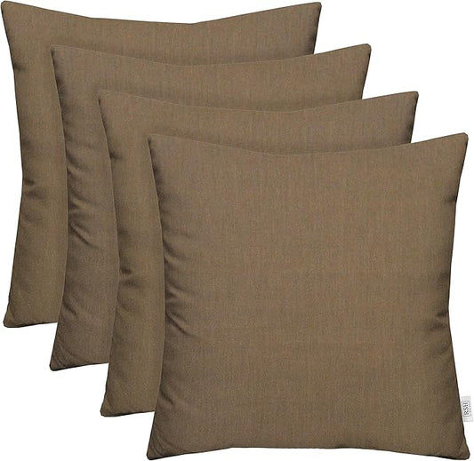RSH DECOR: Sunbrella Square Throw Pillows Set of 4 | 17" x 17" | Water and Fade-Resistant Performance Fabric | Outdoor Pillow Covers with Down-Alternative Inserts | Canvas Taupe