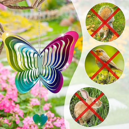 Rainbow Butterfly Bird Deterrents for Outside,Reflective Wind Spinner Gifts for Women Mom,3D Wind Chimes for Outside,Metal Pinwheels Bird Scare Devices for Garden Decor,Patio,Yard Decor,Hanging Decor