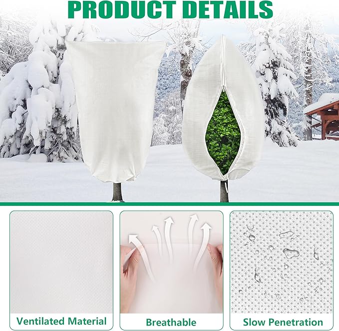 Plant Covers Freeze Protection, 2 Pack 47''×71'' White Frost Cloths Blankets with Zipper Drawstring Shrub Tree Covers for Winter Outdoor Plants Freeze Protection