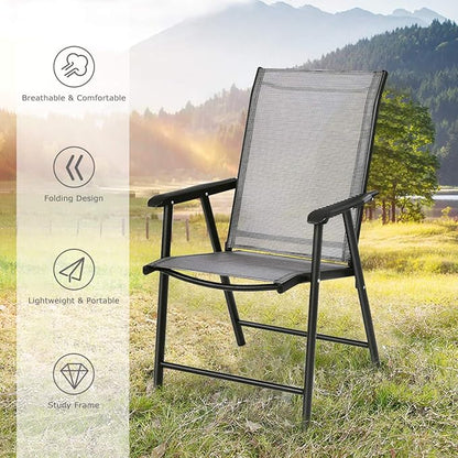 S AFSTAR Patio Chairs Set of 4, Outdoor Folding Dining Chairs with Armrests, Foldable Porch Chairs for Lawn Deck Backyard, Folding Chairs for Adults (Gray)